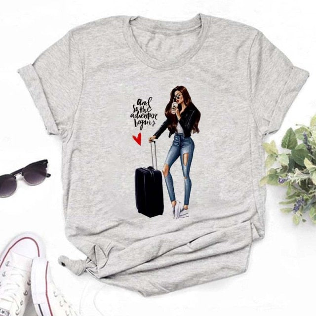 Female Tshirt Women Fashion Graphic Printed T-Shirt Harajuku Korean Style Short Sleeves Clothes Female