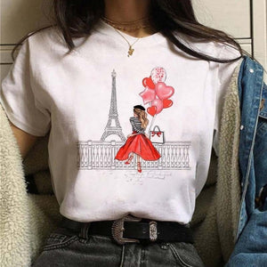 Female Tshirt Women Fashion Graphic Printed T-Shirt Harajuku Korean Style Short Sleeves Clothes Female