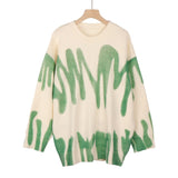 Women Elegant Green Striped Oversized Pullovers Women Winter Loose Long Sweaters