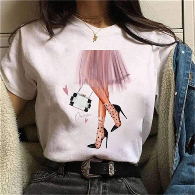 Female Tshirt Women Fashion Graphic Printed T-Shirt Harajuku Korean Style Short Sleeves Clothes Female