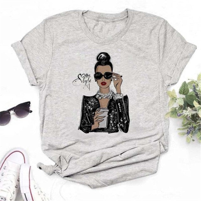 Female Tshirt Women Fashion Graphic Printed T-Shirt Harajuku Korean Style Short Sleeves Clothes Female