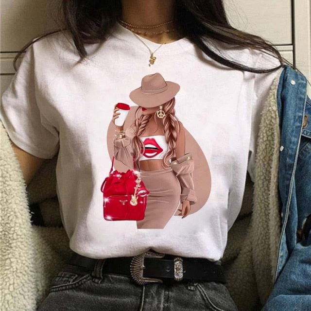 Female Tshirt Women Fashion Graphic Printed T-Shirt Harajuku Korean Style Short Sleeves Clothes Female