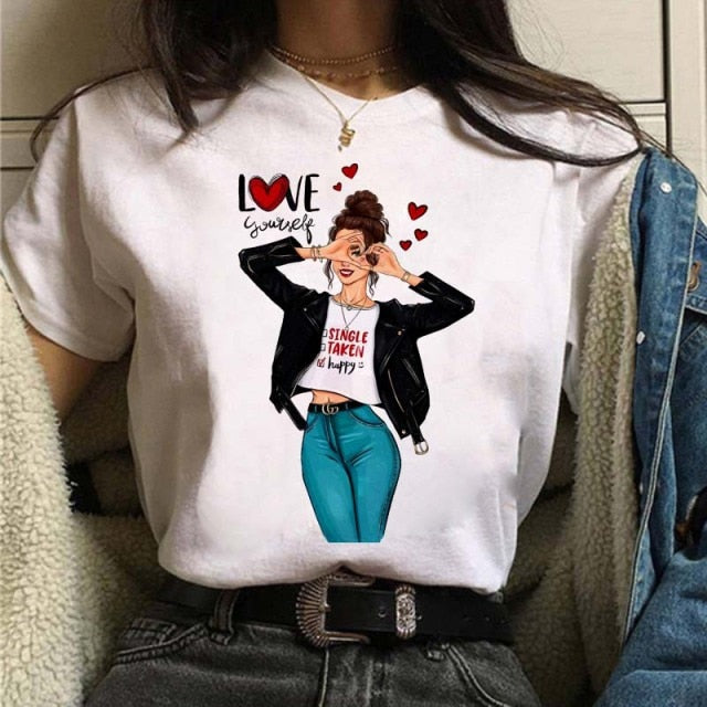 Female Tshirt Women Fashion Graphic Printed T-Shirt Harajuku Korean Style Short Sleeves Clothes Female