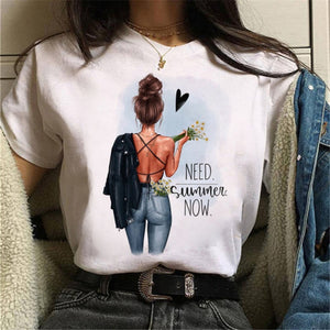 Female Tshirt Women Fashion Graphic Printed T-Shirt Harajuku Korean Style Short Sleeves Clothes Female