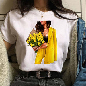 Female Tshirt Women Fashion Graphic Printed T-Shirt Harajuku Korean Style Short Sleeves Clothes Female