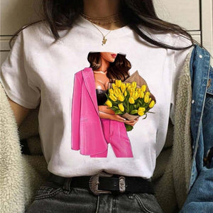 Female Tshirt Women Fashion Graphic Printed T-Shirt Harajuku Korean Style Short Sleeves Clothes Female