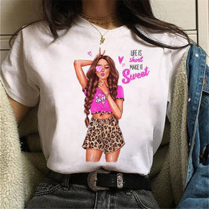 Female Tshirt Women Fashion Graphic Printed T-Shirt Harajuku Korean Style Short Sleeves Clothes Female