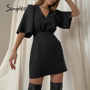 Simplee Luxury black short sleeve summer women dress  Elegant A-line ladies