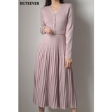 V-neck Single-breasted Women Thicken Sweater Dress Female A-line soft dresses