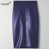 Women Faux Leather Slit Pencil Office Skirt High Waist Black Brown Sexy Bodycon Midi Skirts