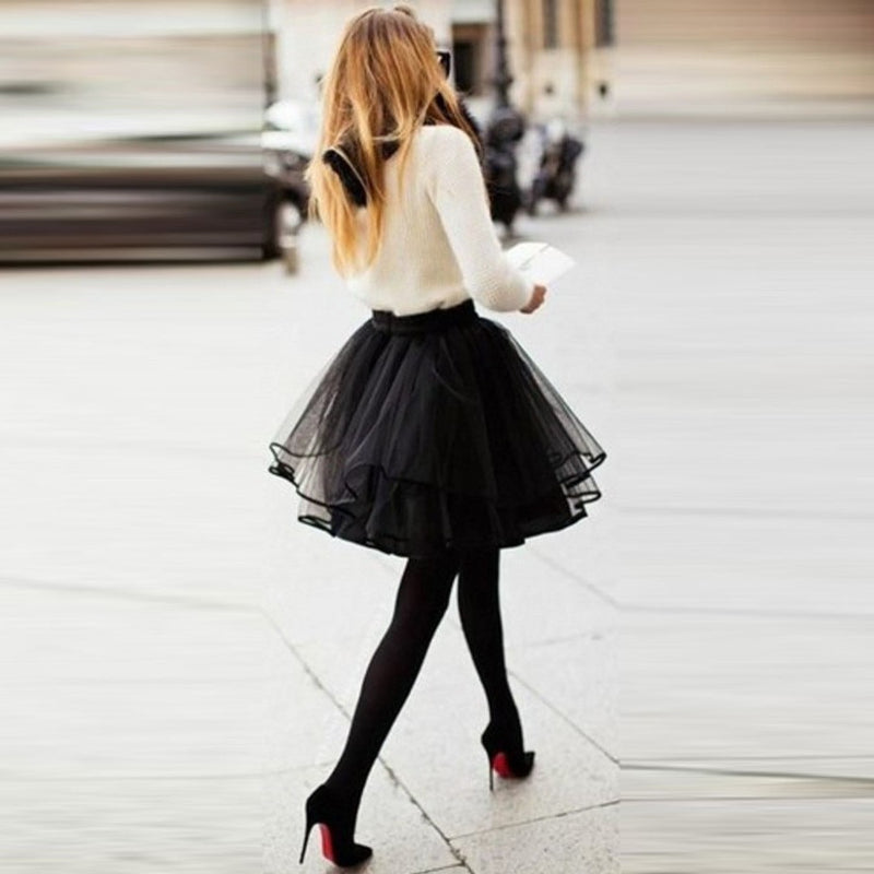 【EEUN】Puffy Skirt Mini short Puffy Black tulle Skirt With Ruffles Fashion – sksgen