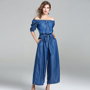 Loose Fit Casual Sashes Jumpsuits Female Ankle Length Pans Wide Leg pants