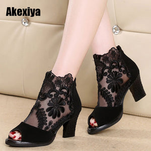 Summer mesh Peep Toe sandals sexy heels single shoes women