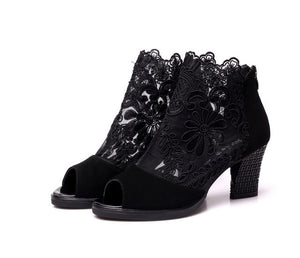 Summer mesh Peep Toe sandals sexy heels single shoes women