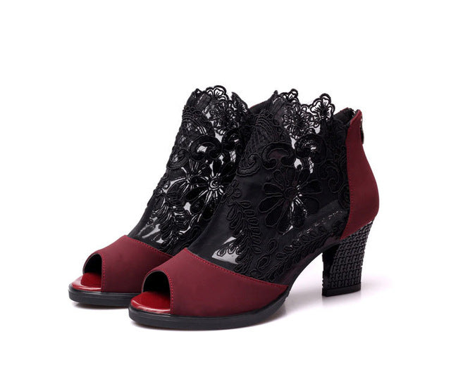 Summer mesh Peep Toe sandals sexy heels single shoes women