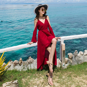 Sexy Beach Dress Chiffon Long Dress Strapless Dress
