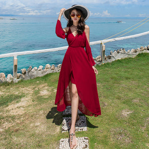 Sexy Beach Dress Chiffon Long Dress Strapless Dress