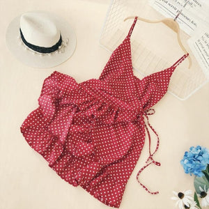 Women Ruffled V-collar Sleeveless Sling Dress
