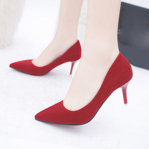 Plus Size OL Office Lady Shoes Faux Suede High Heels