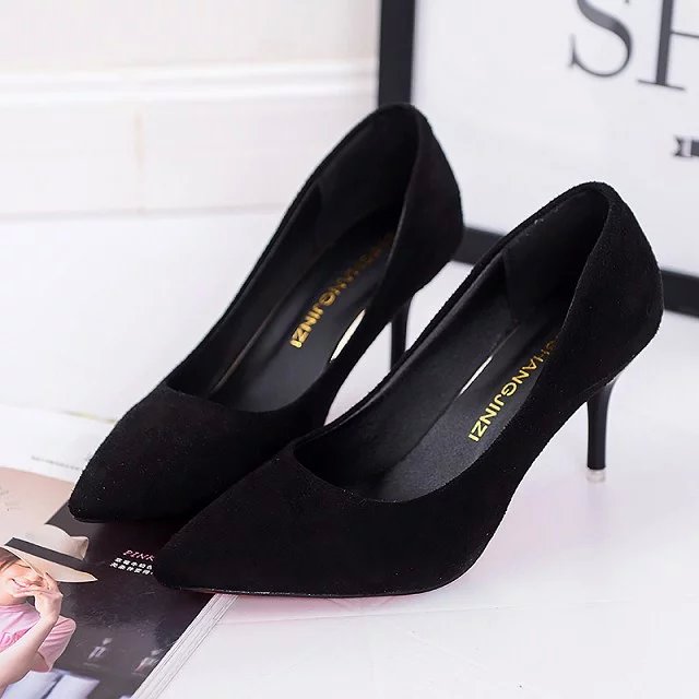 Plus Size OL Office Lady Shoes Faux Suede High Heels