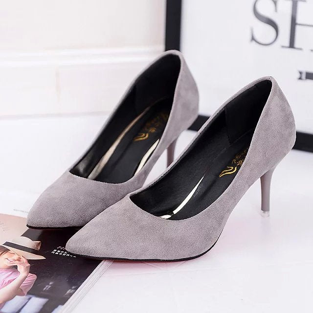Plus Size OL Office Lady Shoes Faux Suede High Heels
