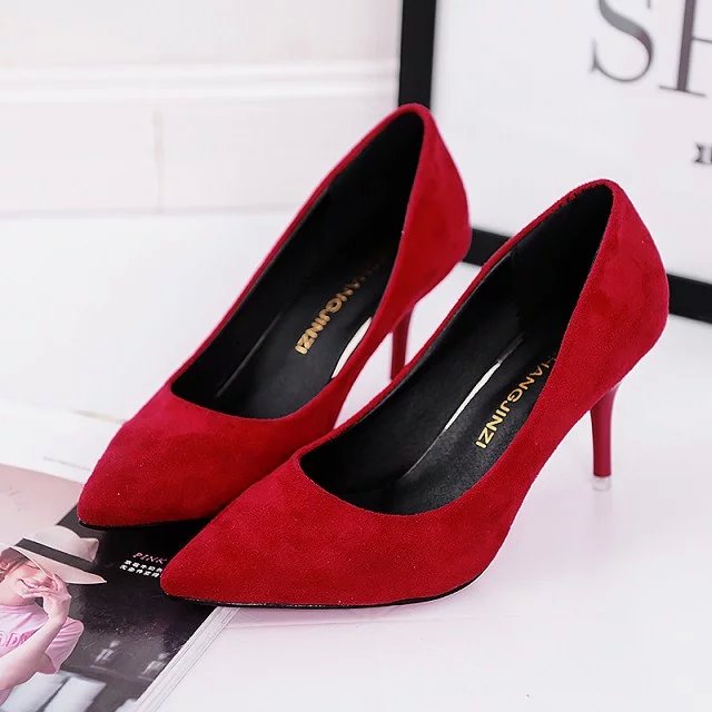 Plus Size OL Office Lady Shoes Faux Suede High Heels