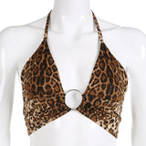 Leopard Printed Sexy Halter Crop Top Women
