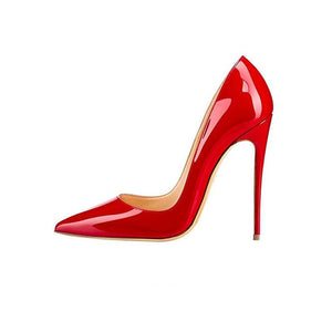 GENSHUO Women Pumps Red Lacquer Patent Leather High Heels Shoes