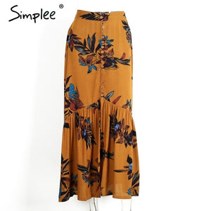 High waist boho print long skirt Women split maxi skirt