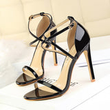 New Women Sandals Patent Leather Women High Heels Shoes