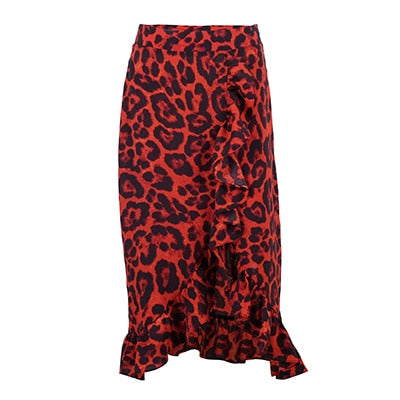 Leopard Long Skirt Women High Waist Midi Skirt
