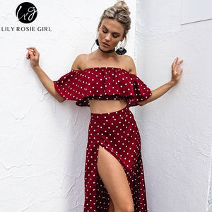 Women Off Shoulder Red Vintage Dot Long Dress