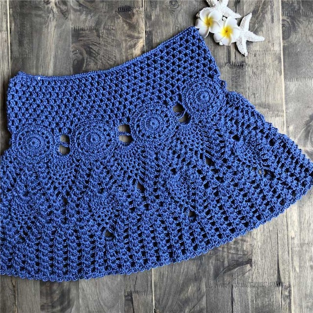 Sexy summer crochet swimwear floral mini skirt