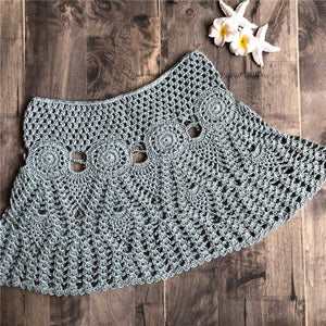Sexy summer crochet swimwear floral mini skirt