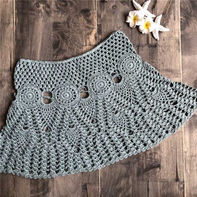 Sexy summer crochet swimwear floral mini skirt