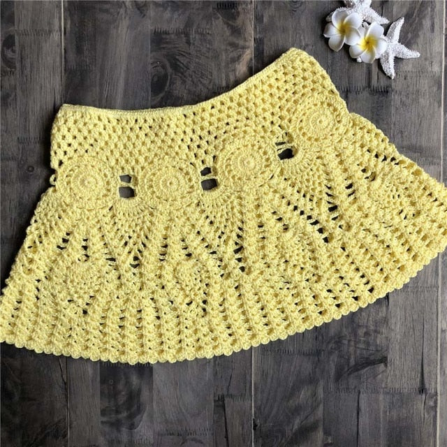 Sexy summer crochet swimwear floral mini skirt