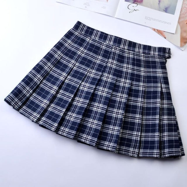 Pleated skirt plaid skirt women's summer high waist college wind wild skirt