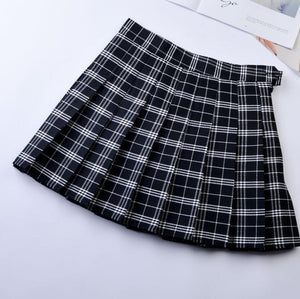 Pleated skirt plaid skirt women's summer high waist college wind wild skirt