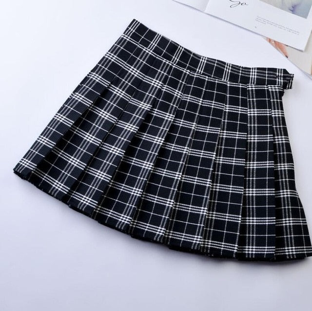 Pleated skirt plaid skirt women's summer high waist college wind wild skirt