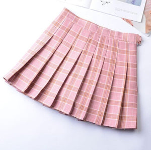 Pleated skirt plaid skirt women's summer high waist college wind wild skirt