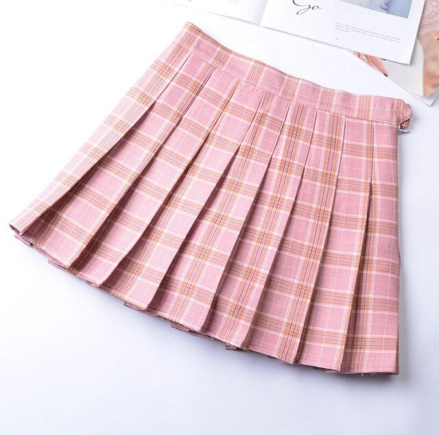 Pleated skirt plaid skirt women's summer high waist college wind wild skirt