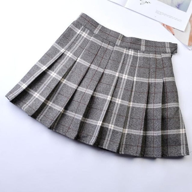 Pleated skirt plaid skirt women's summer high waist college wind wild skirt