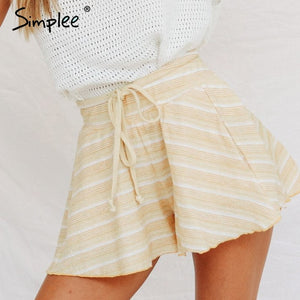Casual Knitted striped women shorts High waist shorts