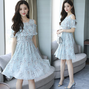 Print In Long Small Clear Dew Shoulder Tide Dresses