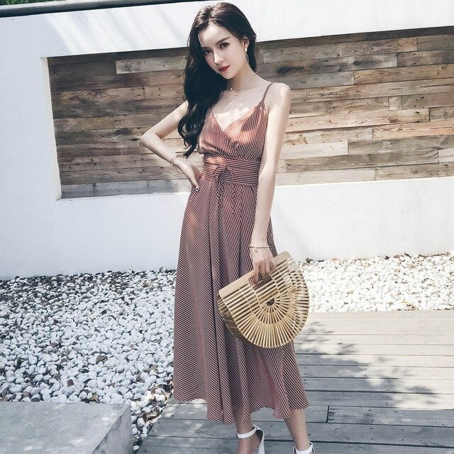 Summer Strap Dress Striped Long Casual