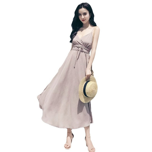 Summer Strap Dress Striped Long Casual