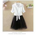 Women Suits Casual Clothing Sets Crop Top Fold Tulle Skirt