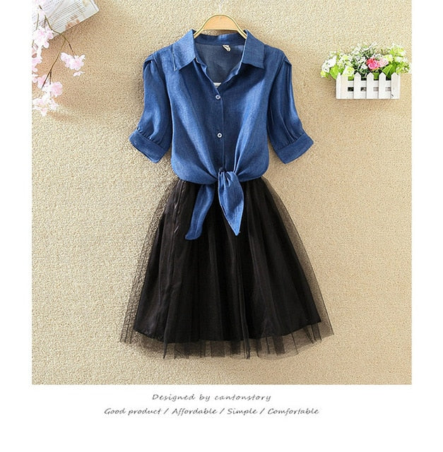 Women Suits Casual Clothing Sets Crop Top Fold Tulle Skirt
