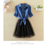 Women Suits Casual Clothing Sets Crop Top Fold Tulle Skirt