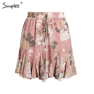 floral print women skirt Elastic high waist ruffled mini skirt